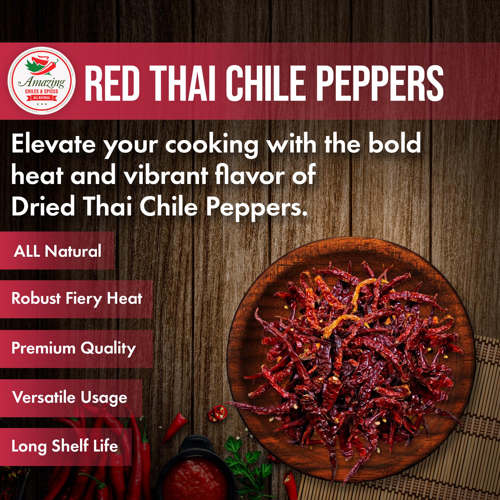 Amazing Chiles and Spices red Thai chili peppers in bag for vibrant, spicy sauces