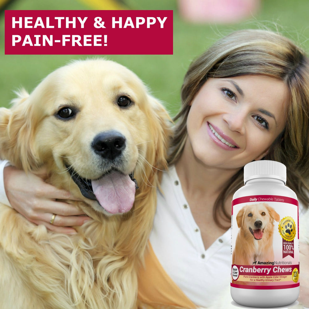 Amazing Cranberry dog bottle back label; dosage guidance clearly shown.