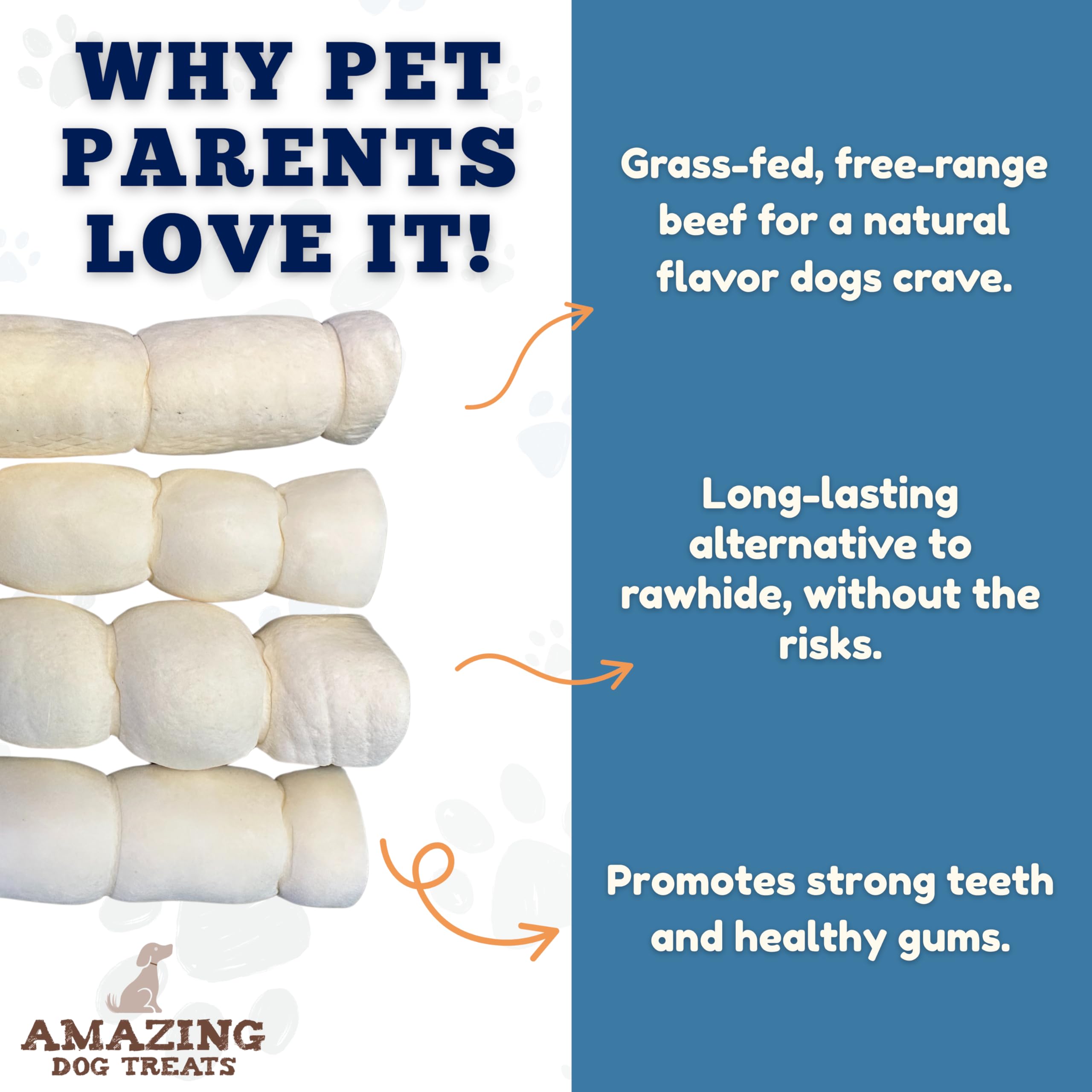Amazing Dog Treats beef cheek rolls 10in pack four, for extended chew sessions