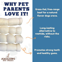 Amazing Dog Treats beef cheek rolls 10in pack four, for extended chew sessions