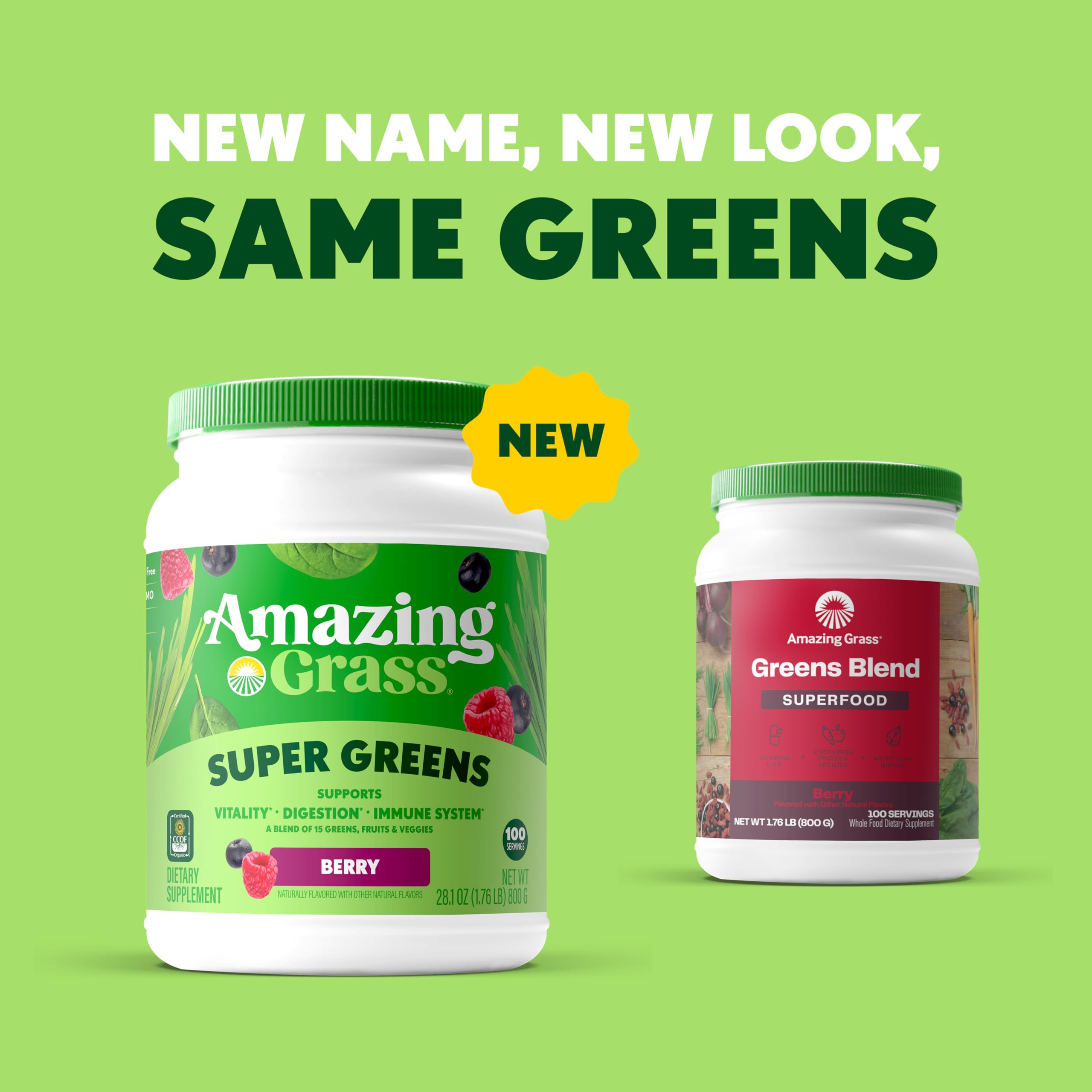 Amazing Grass Greens Blend berry powder emphasizes flavorful, nutrient-rich supplementation
