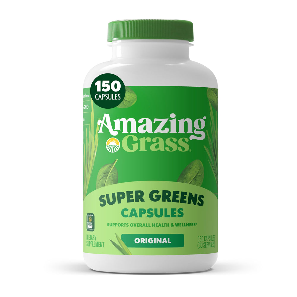 Amazing Grass Greens Blend Capsules bottle for a convenient daily greens boost