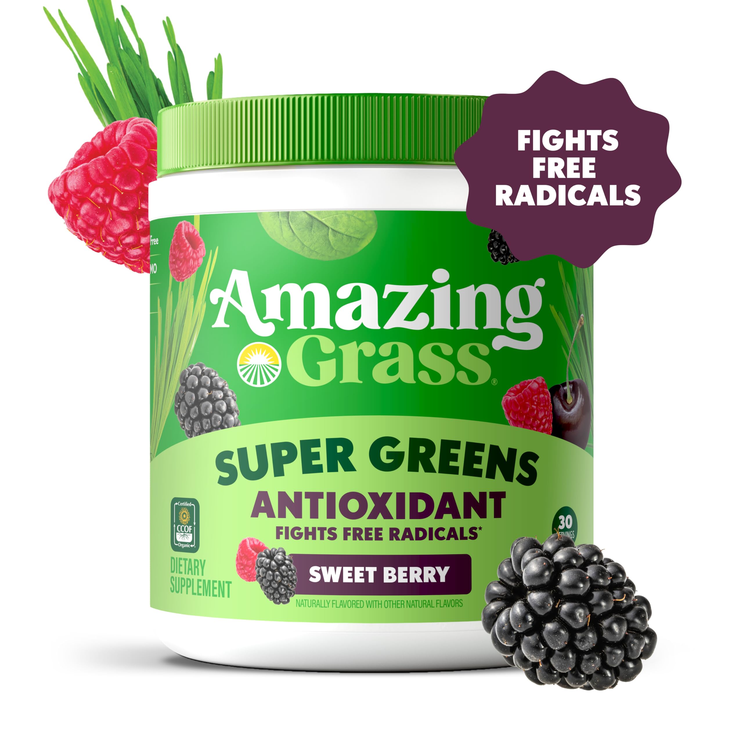 Amazing Grass Greens Blend measuring scoop demonstrates easy portions for quick shakes.