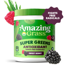 Amazing Grass Greens Blend measuring scoop demonstrates easy portions for quick shakes.