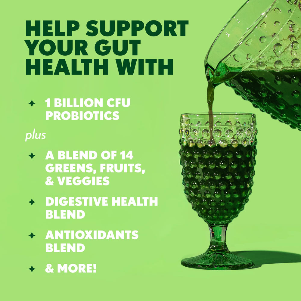 Amazing Grass Greens Blend Original label with digestive enzymes highlighting digestion support.