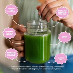 Spirulina and beetroot cues in Amazing Grass Greens Blend signal antioxidant ingredients.