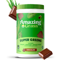 Amazing Grass Greens Superfood Powder scoop in hand for convenient daily servings.