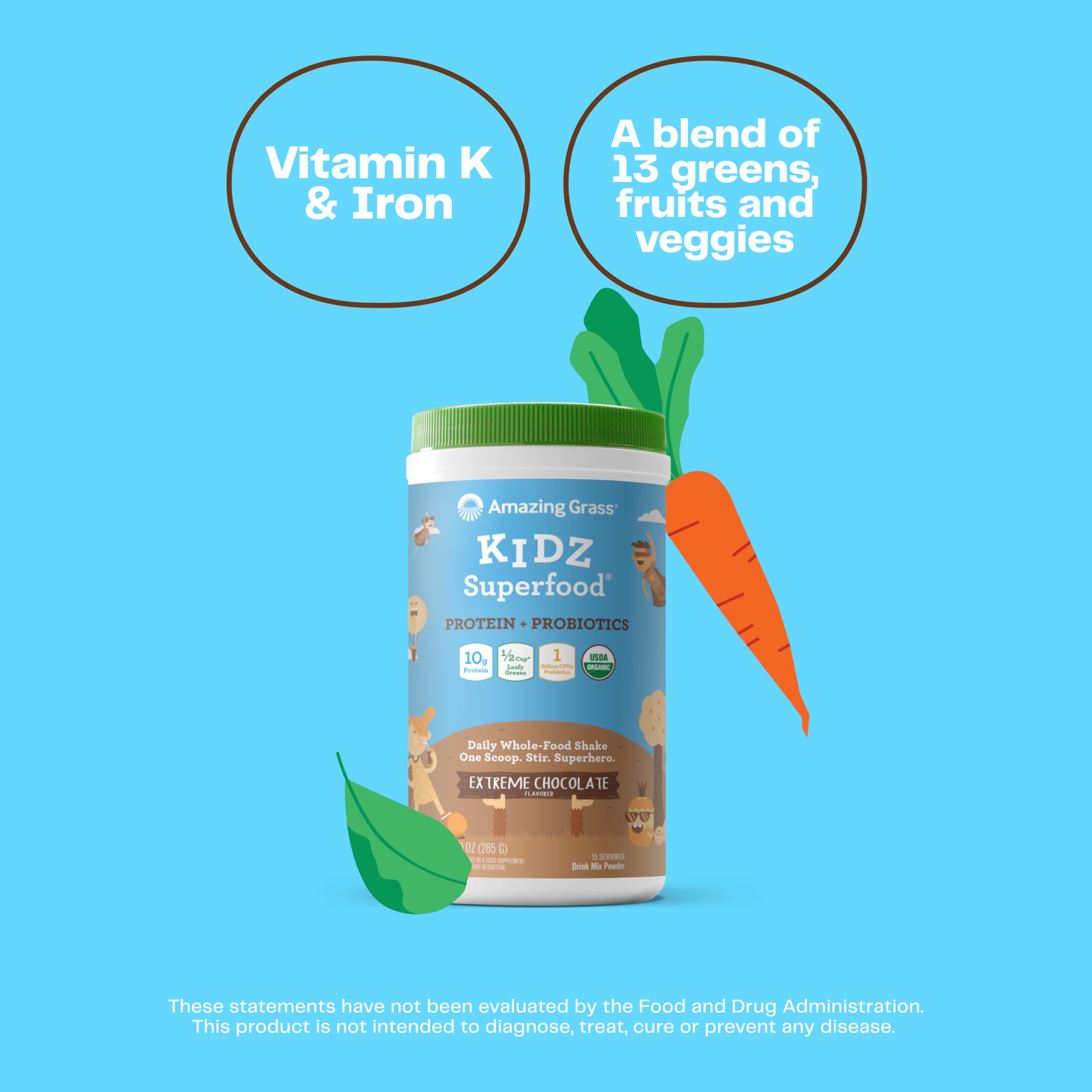 Amazing Grass Kidz SuperFood Extreme Chocolate shake glass with rich flavor and creamy texture.