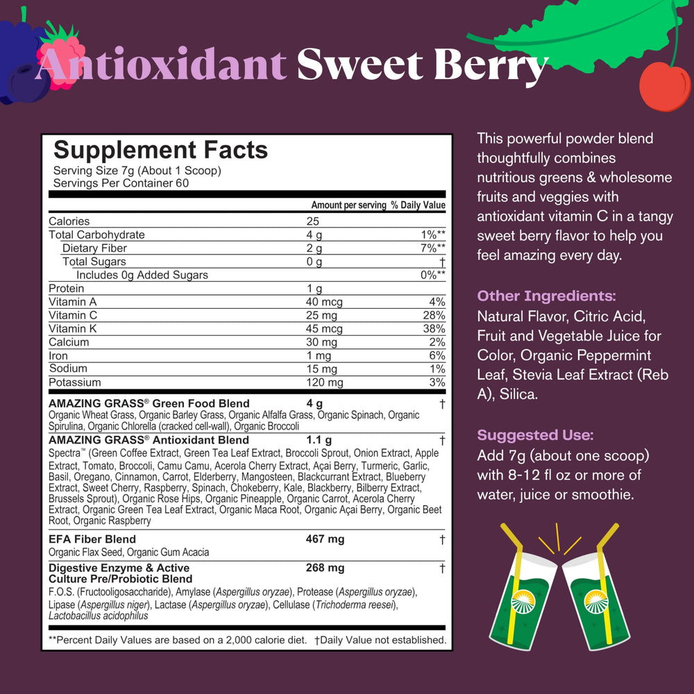 Amazing Grass probiotics close-up emphasizes gut-friendly ingredients
