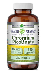 Amazing Formulas chromium picolinate bottle closeup for purity and potency.