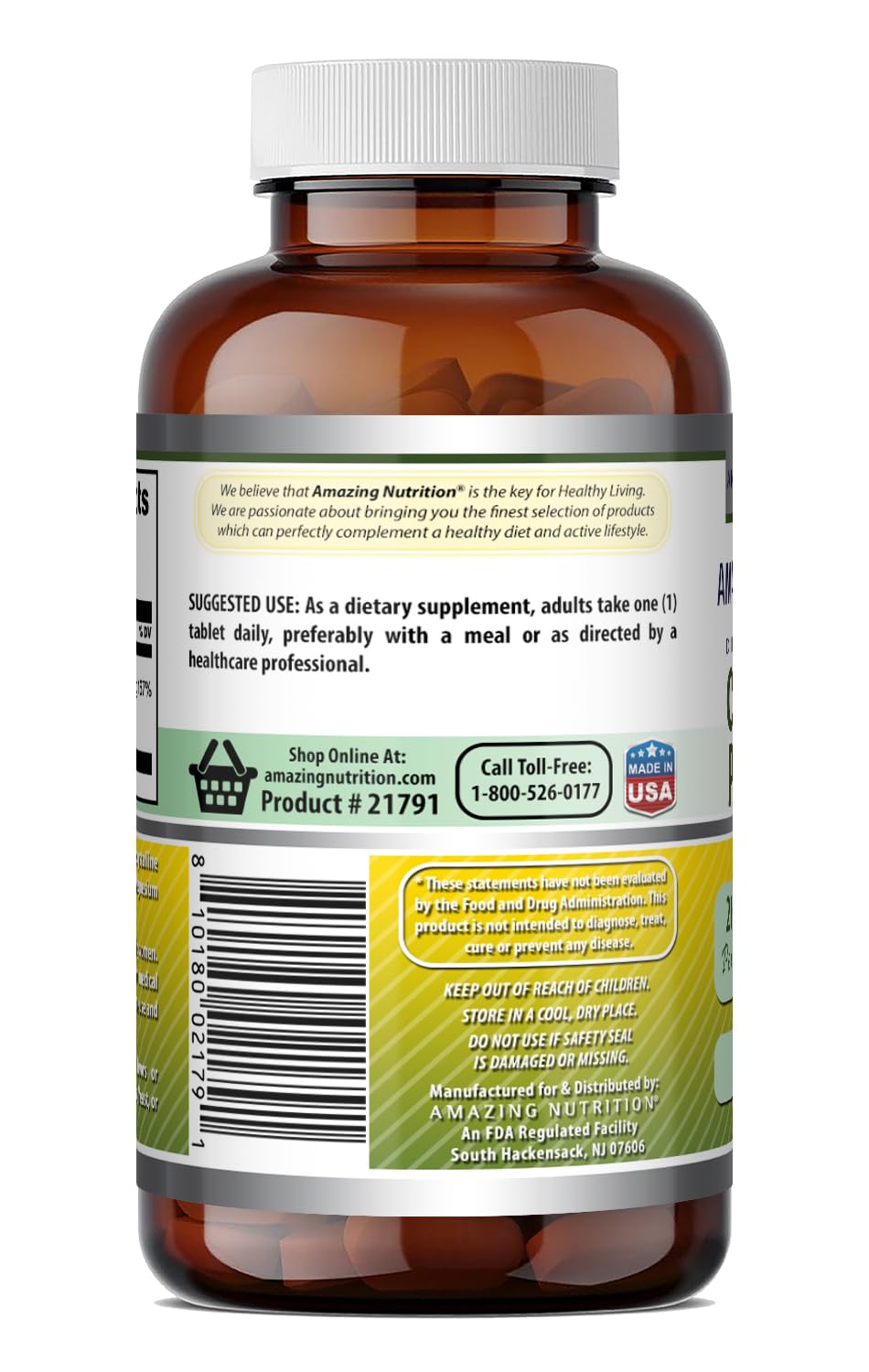 Label view on Amazing Formulas chromium picolinate highlighting non-GMO and gluten-free.