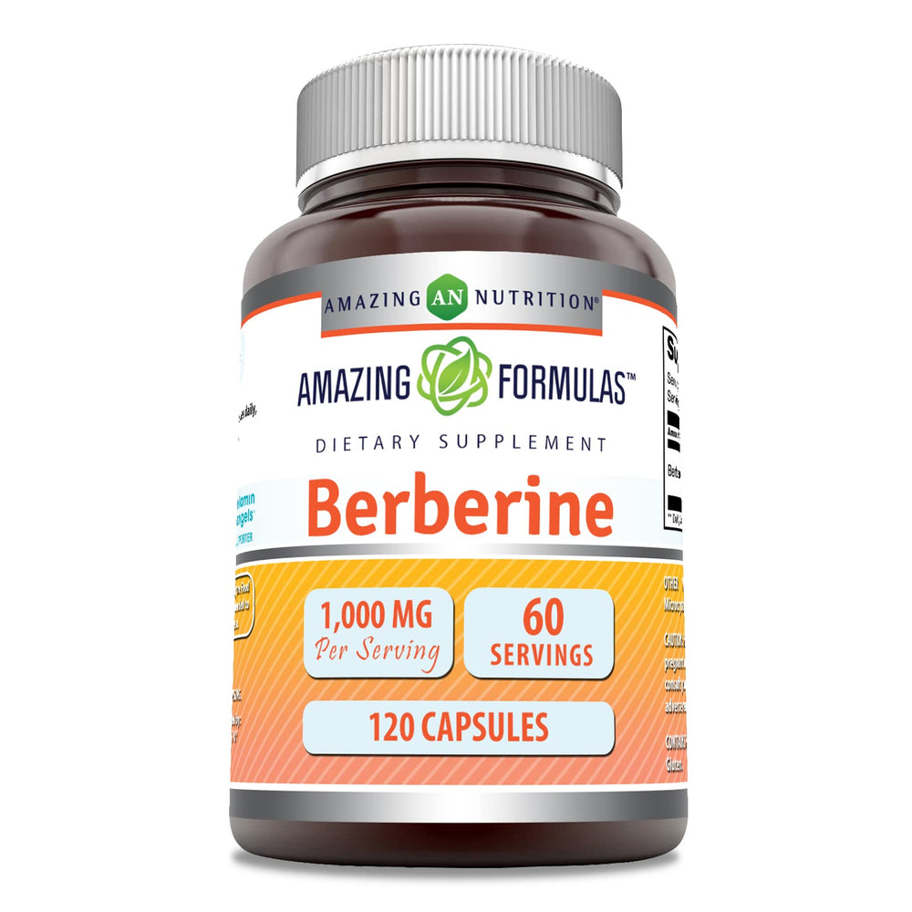 Amazing Nutrition berberine 1000mg bottle front, premium USA-made supplement.