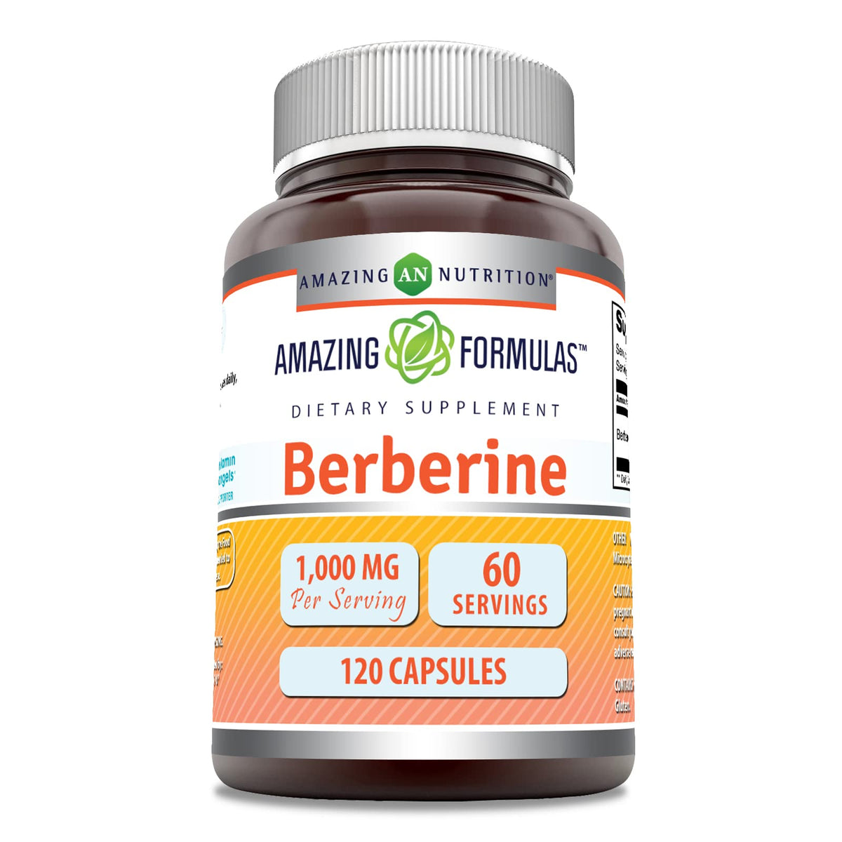 Amazing Nutrition berberine 1000mg bottle front, premium USA-made supplement.