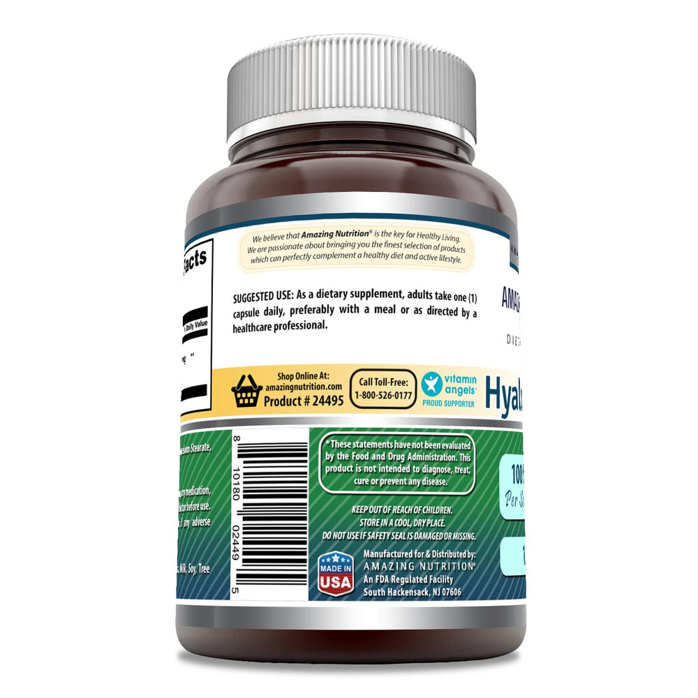 Amazing Nutrition Hyaluronic Acid capsules close-up highlights capsule design and texture.