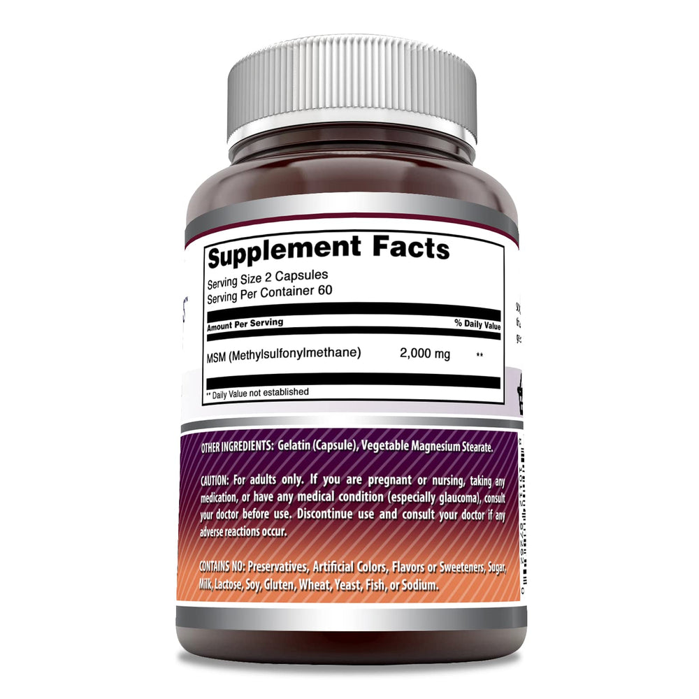 Amazing Nutrition MSM capsules bottle side with ingredient details
