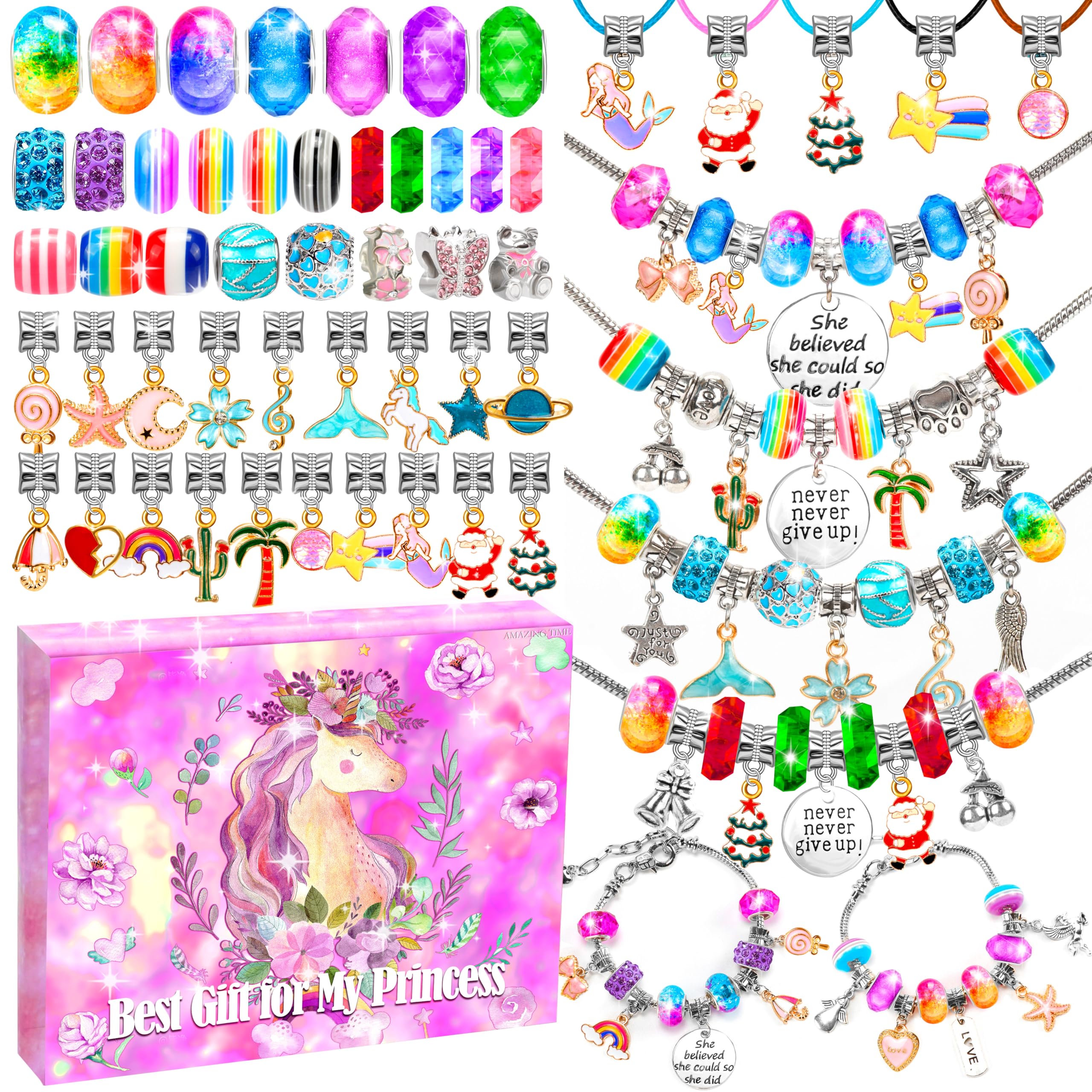 AMAZING TIME 130 Pcs Charm Bracelet Kit in a gift box for girls.