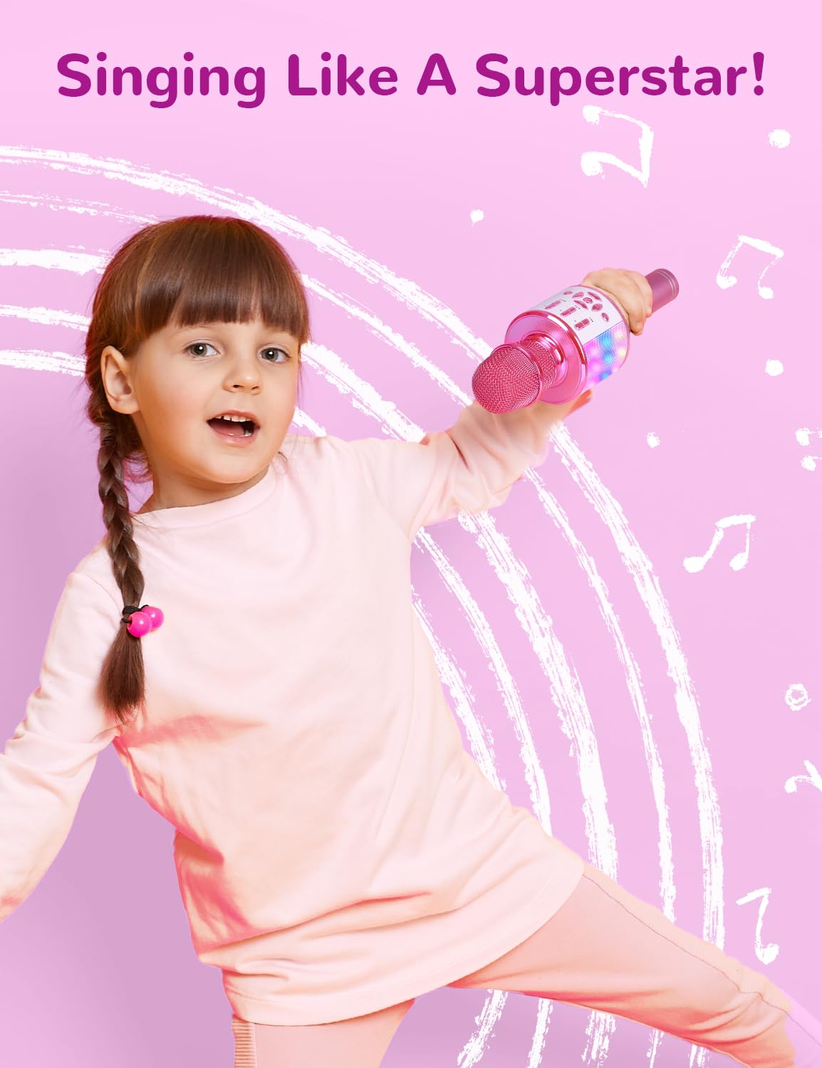 Amazmic versatile modes let kids explore different vocal styles during karaoke.