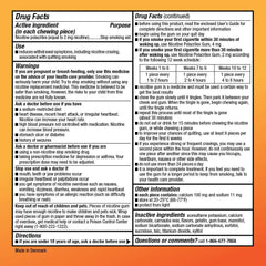 Amazon Basic Care gum 2 mg fruit flavor label highlights safe stop-smoking aid.