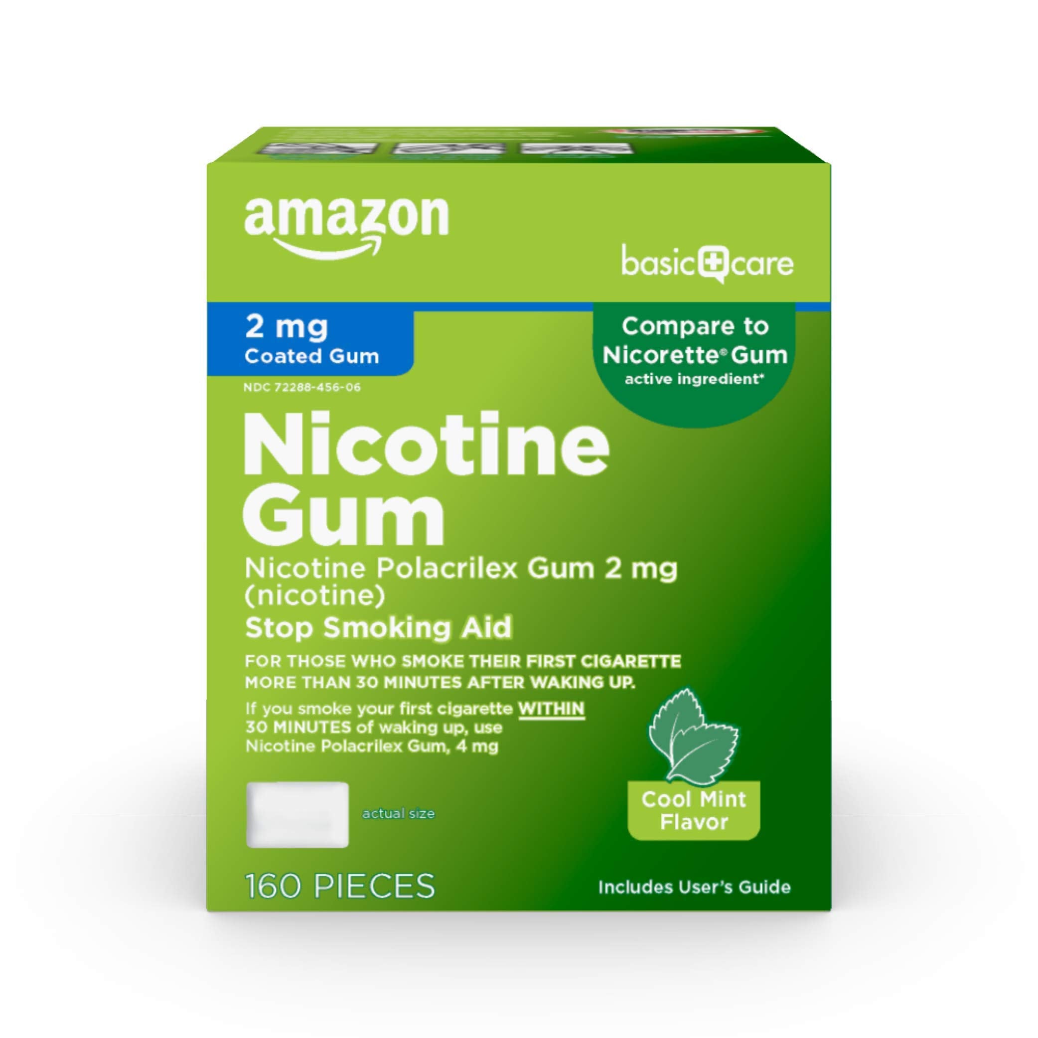 Amazon Basic Care Coated Nicotine Gum 2mg pack for quick quit aid and convenient refills.