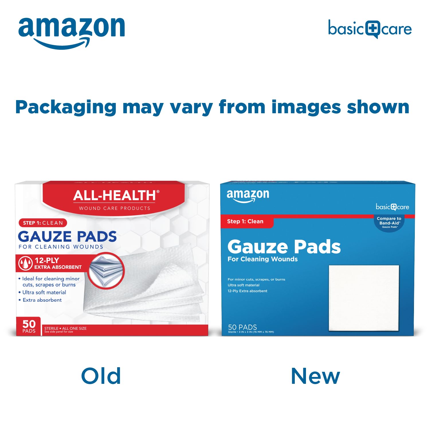 Amazon Basic Care gauze pad ultra-soft texture gentle on skin.
