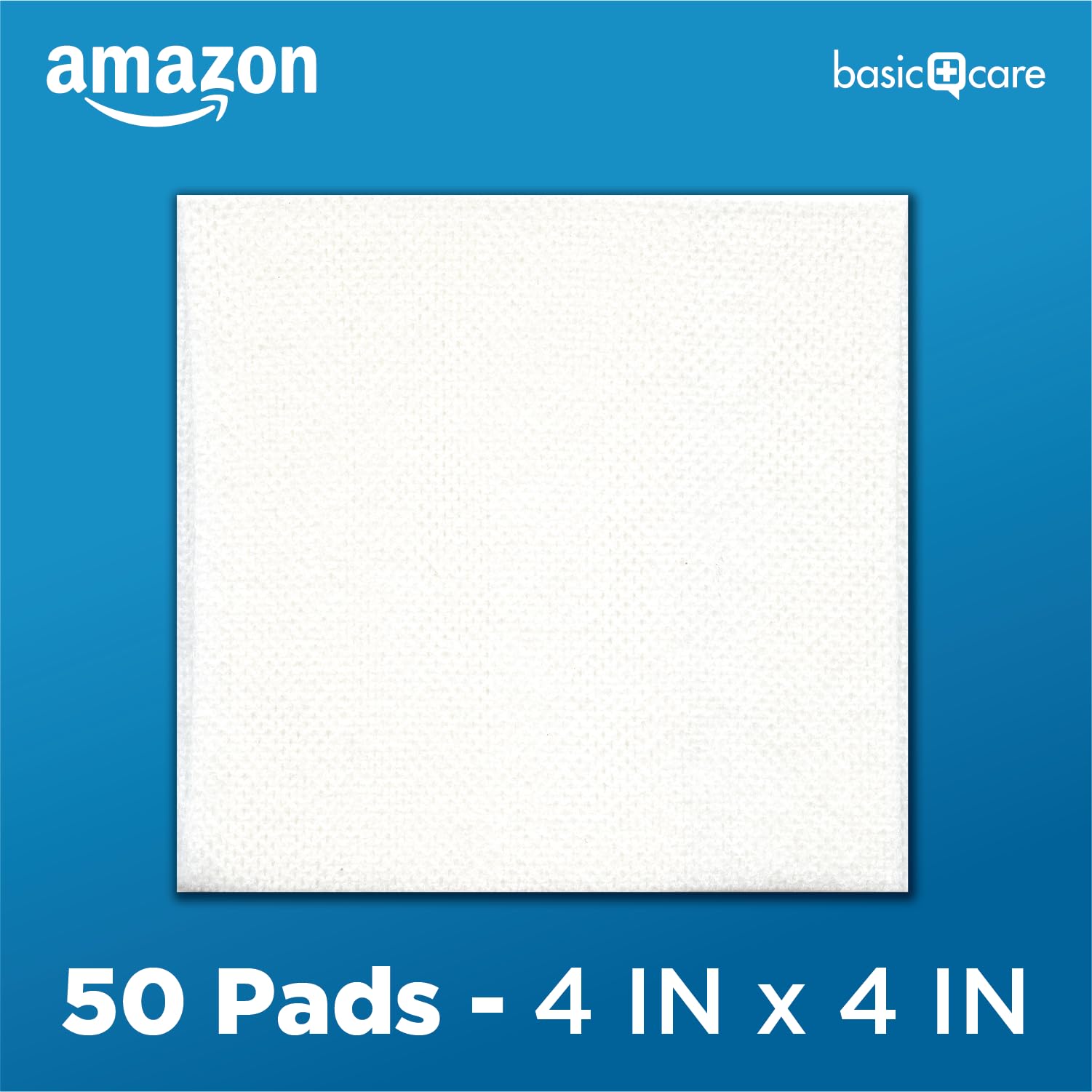 Amazon Basic Care gauze pads come in a 50-count pack for home first aid supplies.