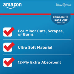Amazon Basic Care gauze pads offer extra absorbency for small injuries and spills.