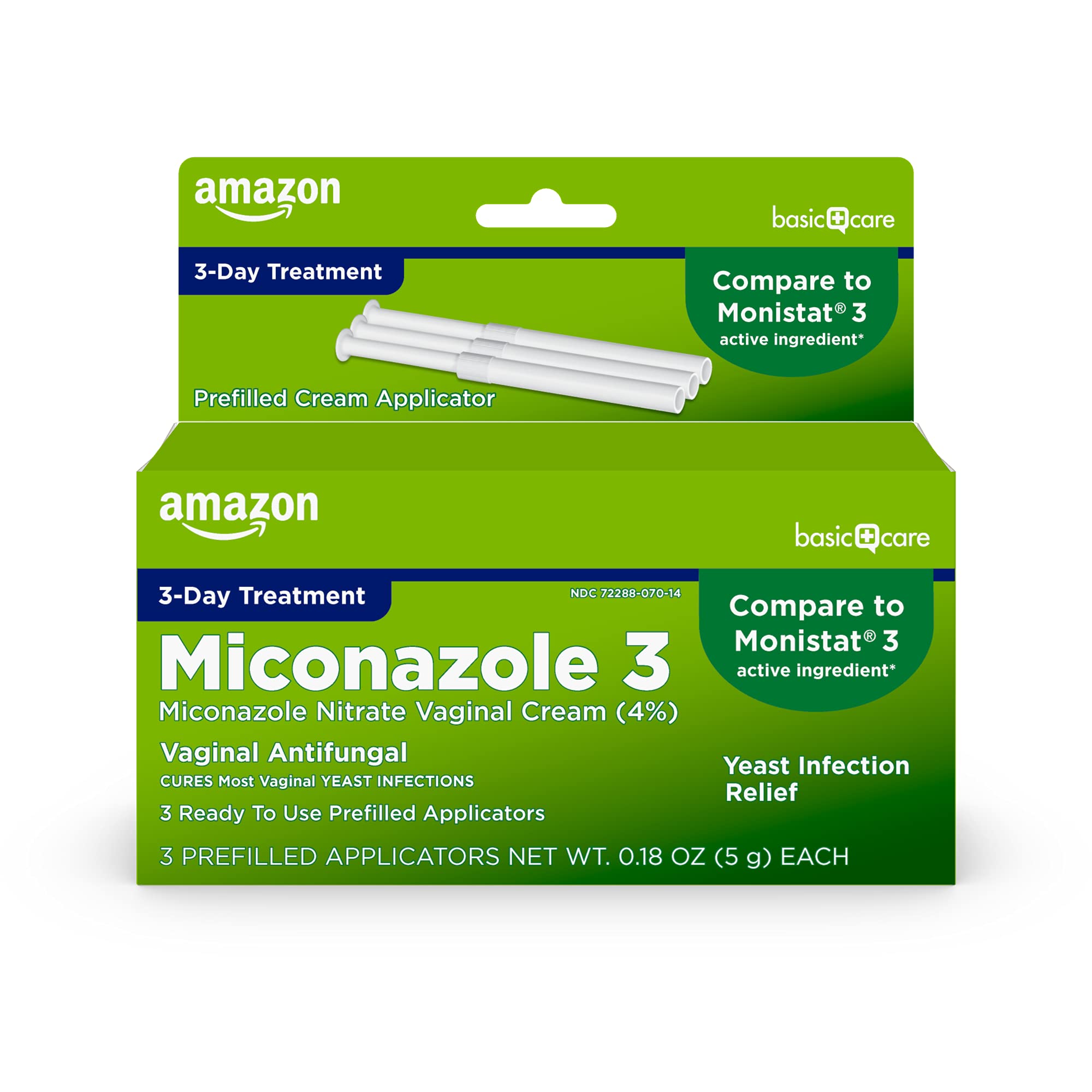 Amazon Basic Care miconazole nitrate vaginal cream 4% for a 3-day treatment.
