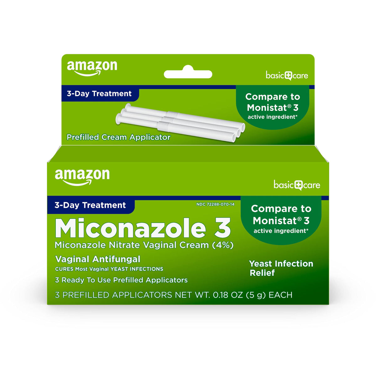 Amazon Basic Care miconazole nitrate vaginal cream 4% for a 3-day treatment.