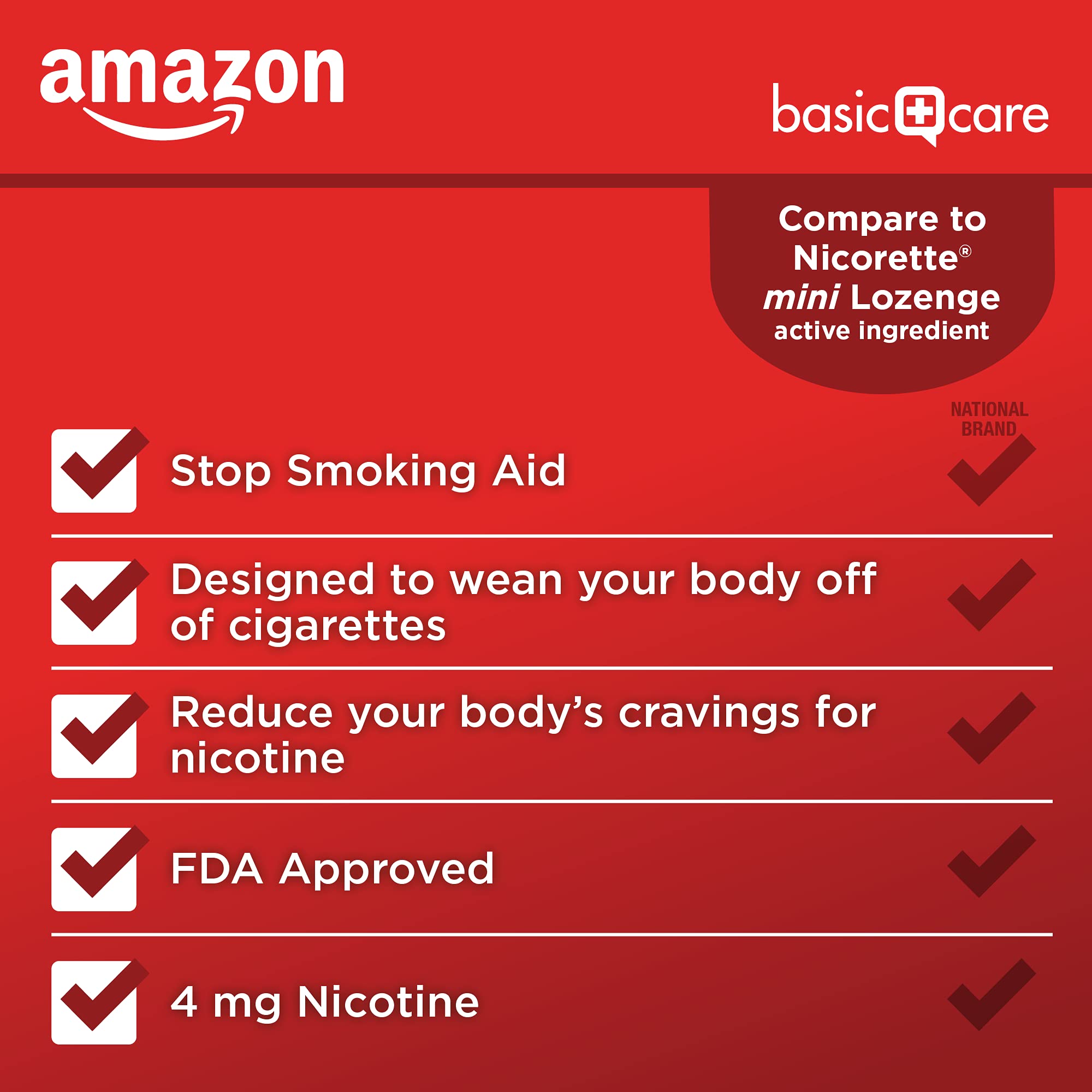 Amazon Basic Care Mini Nicotine Lozenge 4 mg Cherry Ice in hand suggests portability.