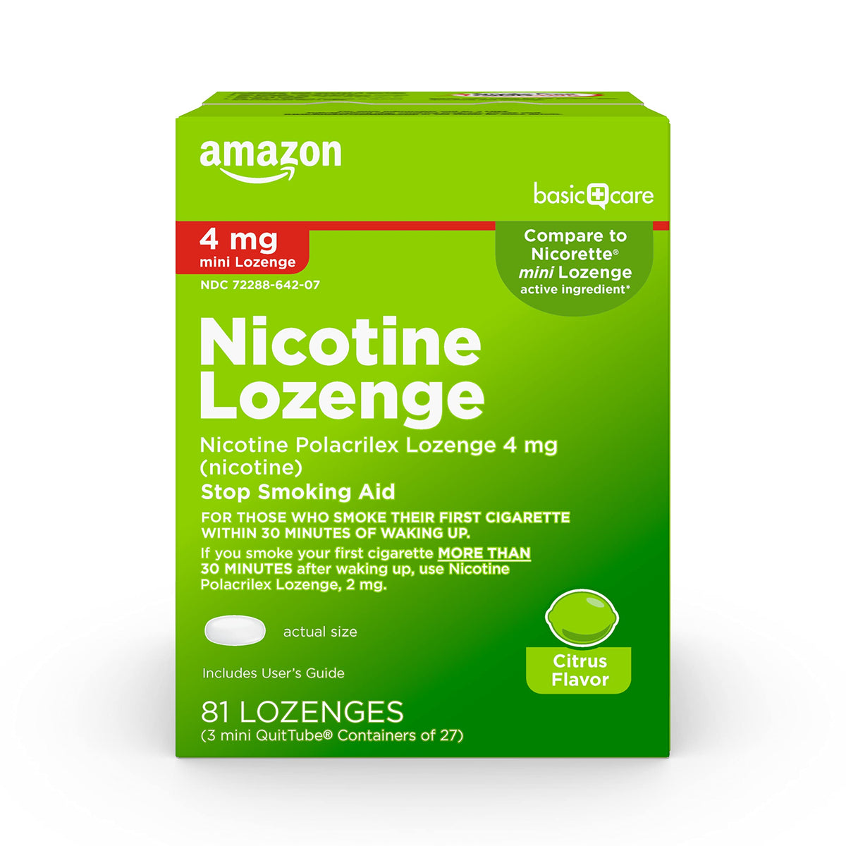 Amazon Basic Care Mini Nicotine Lozenge citrus pack helps manage cravings on the go.