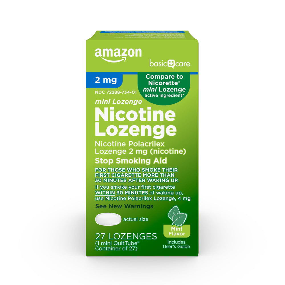 Amazon Basic Care Mini Nicotine Lozenge packaging supports cravings management