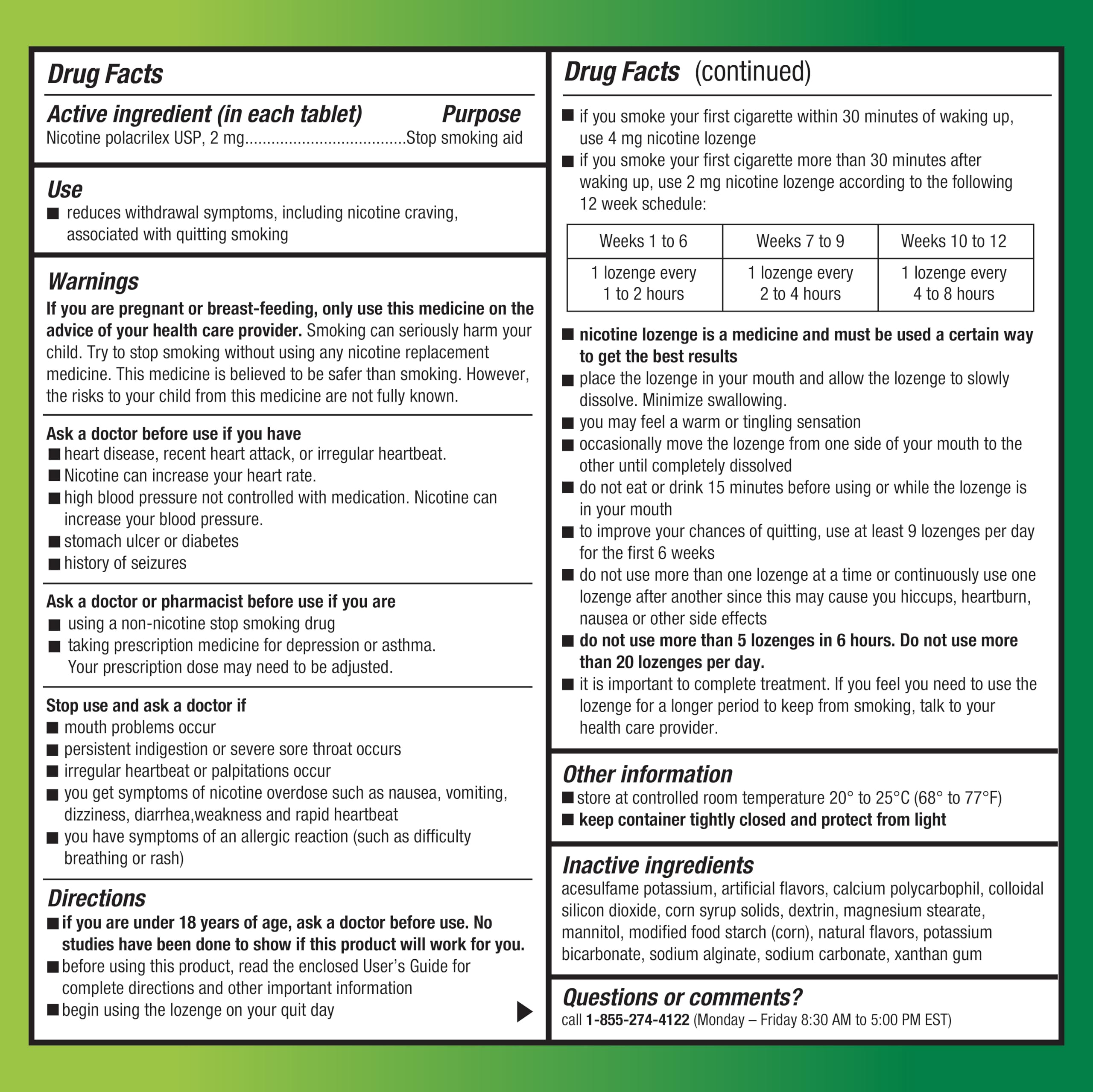 Amazon Basic Care mini nicotine lozenge 2 mg mint in hand demonstrating ease of use.