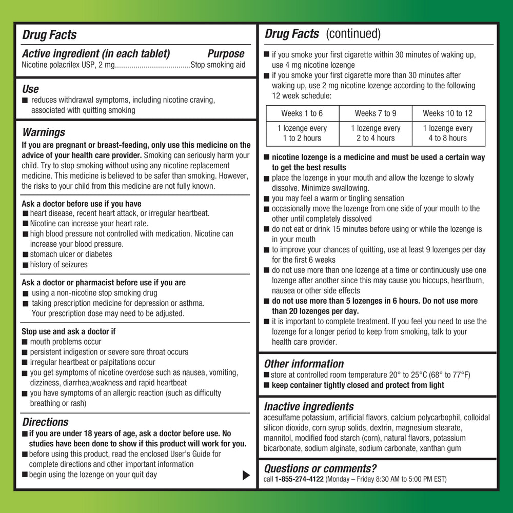 Amazon Basic Care mini nicotine lozenge 2 mg mint in hand demonstrating ease of use.