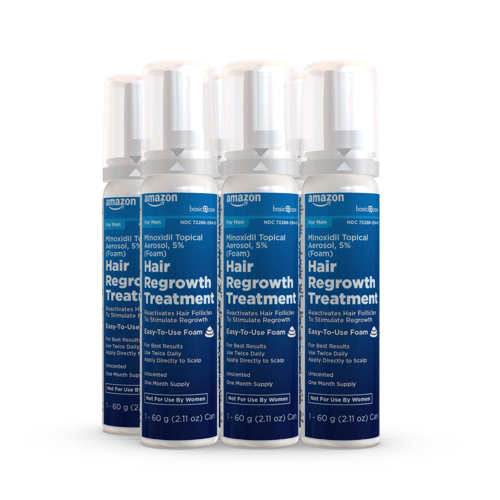 Amazon Basic Care Minoxidil foam texture looks light and absorbs quickly during morning routine