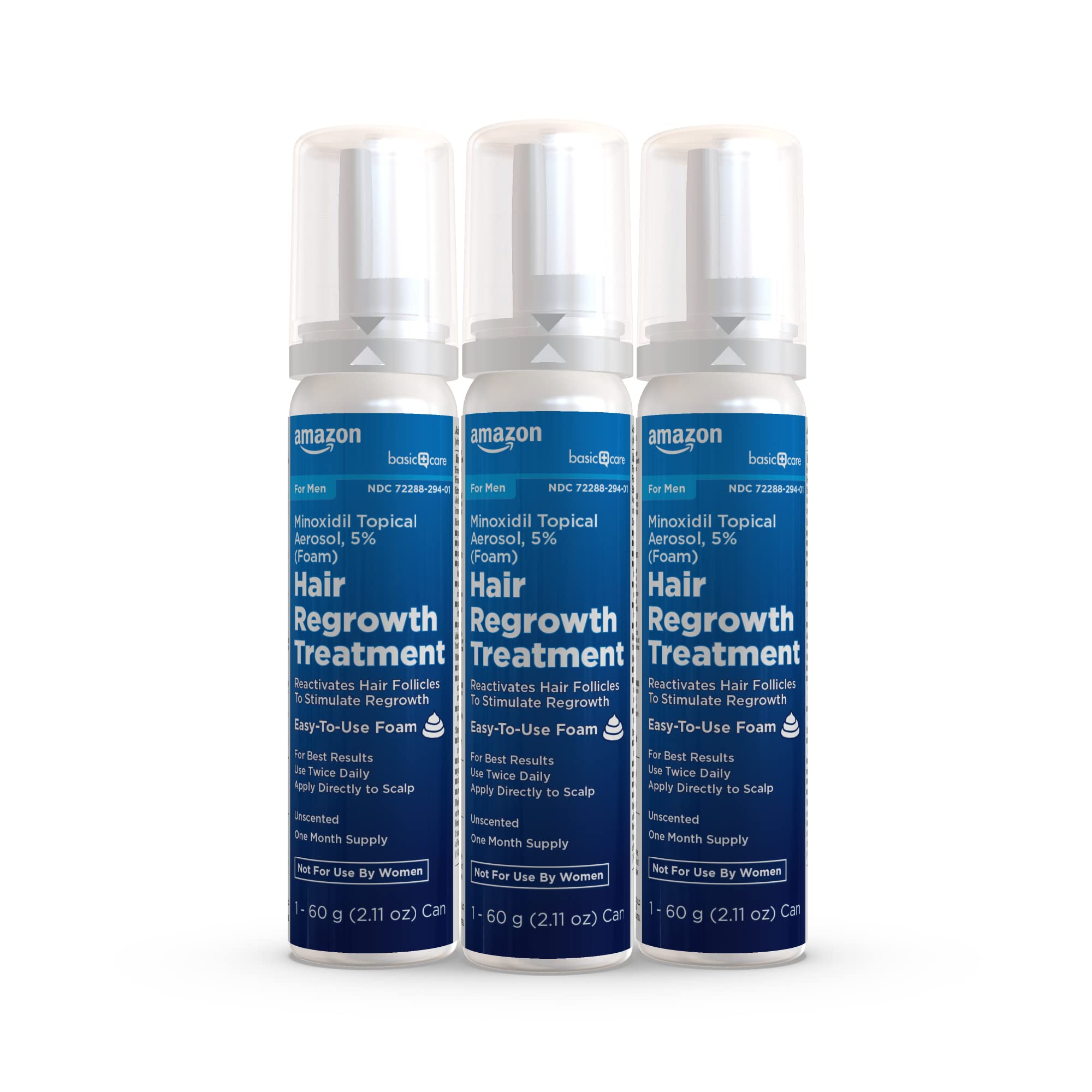Amazon Basic Care Minoxidil 5% Foam texture close-up emphasizes unscented formula.