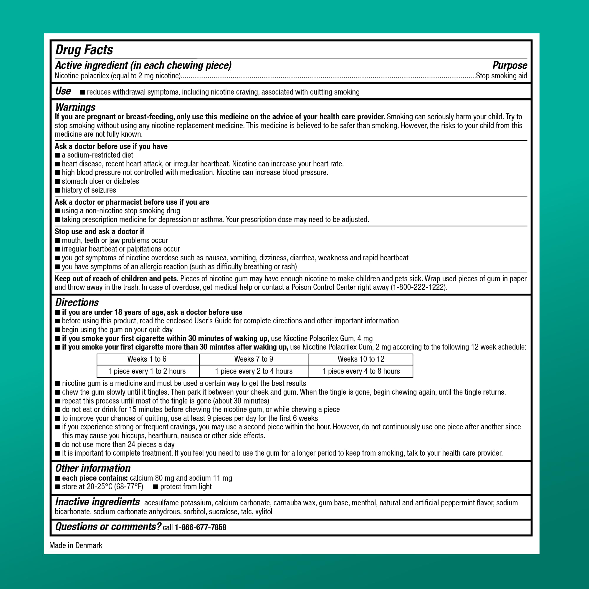 Amazon Basic Care nicotine gum 2 mg Arctic Mint label closeup highlighting active ingredient