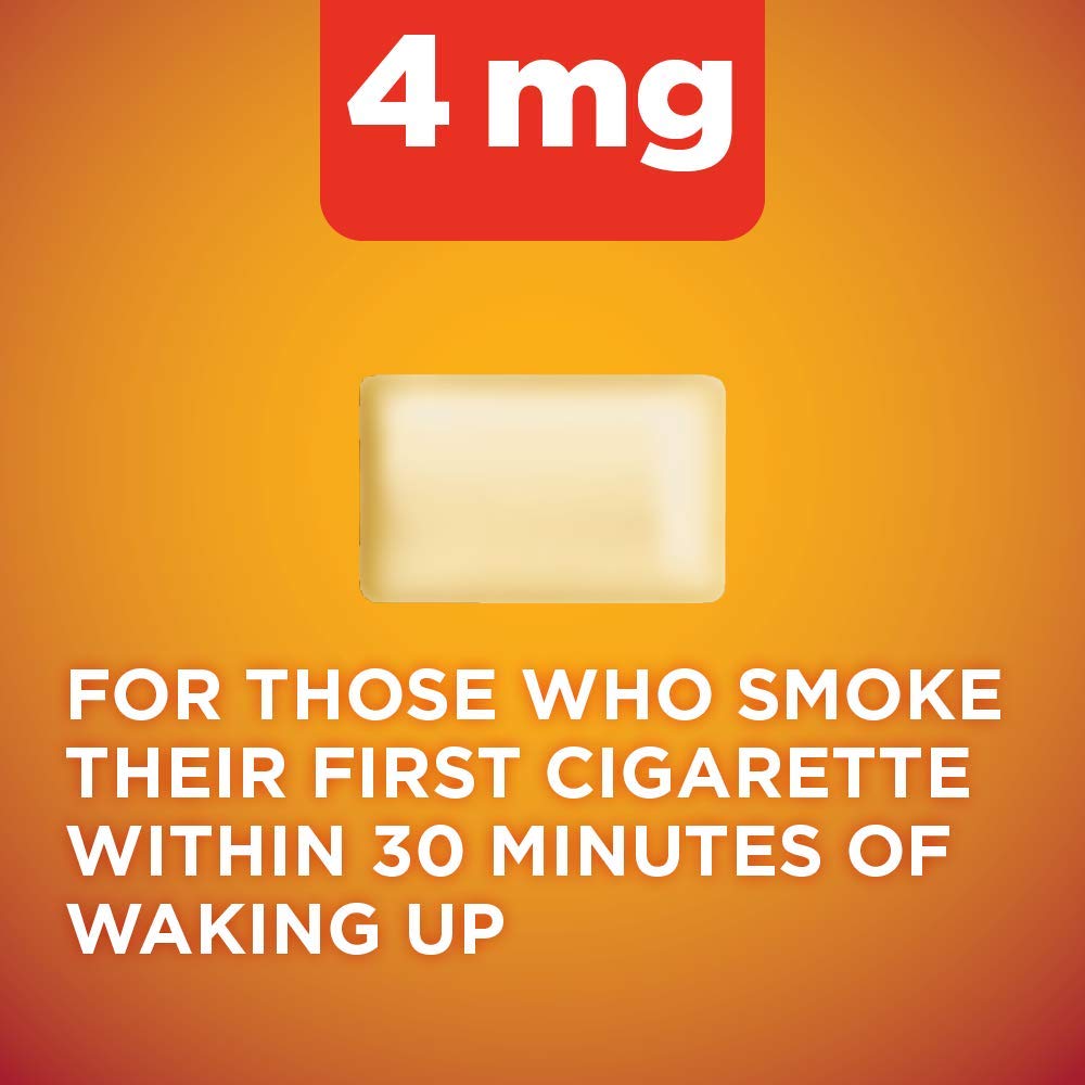Amazon Basic Care nicotine gum 4 mg cinnamon blister closeup shows convenient, quick-use packaging