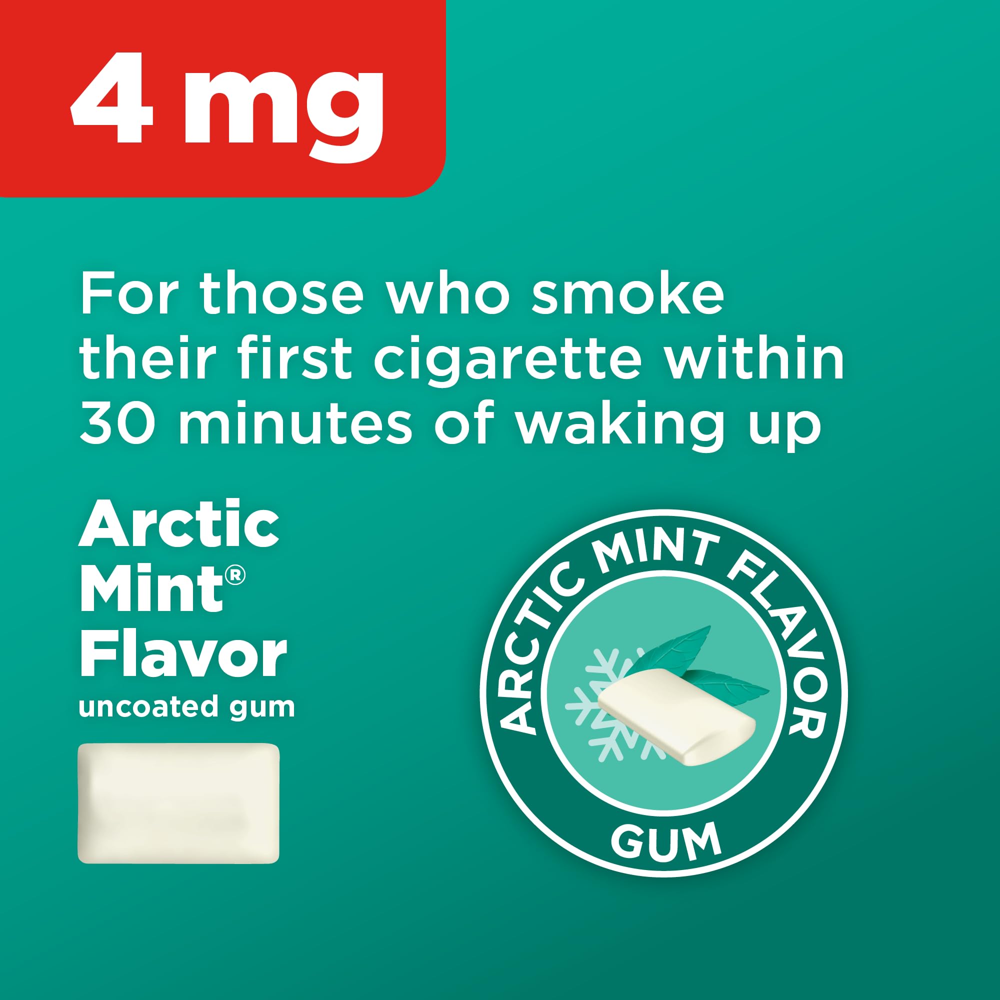 Close-up of Amazon Basic Care gum 4 mg mint pack.
