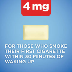 Amazon Basic Care nicotine gum 4 mg closeup of gum pieces addressing cravings.