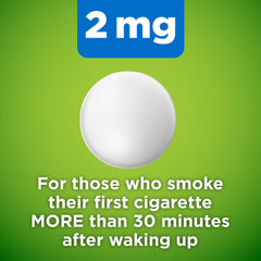 Close-up of 2 mg Nicotine Polacrilex lozenge in mint flavor for cravings relief.