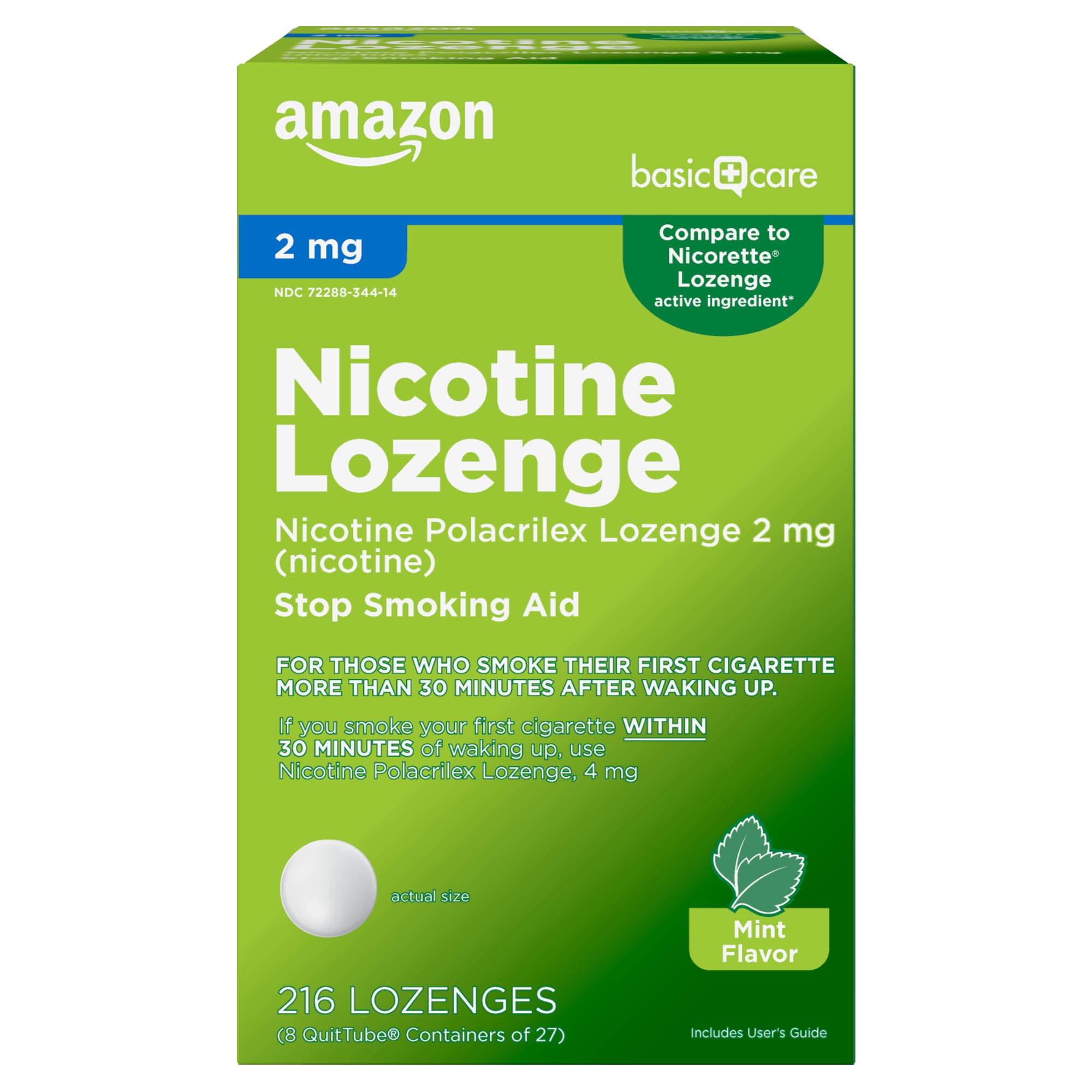 Amazon Basic Care nicotine lozenge 2 mg mint bottle front for quit support