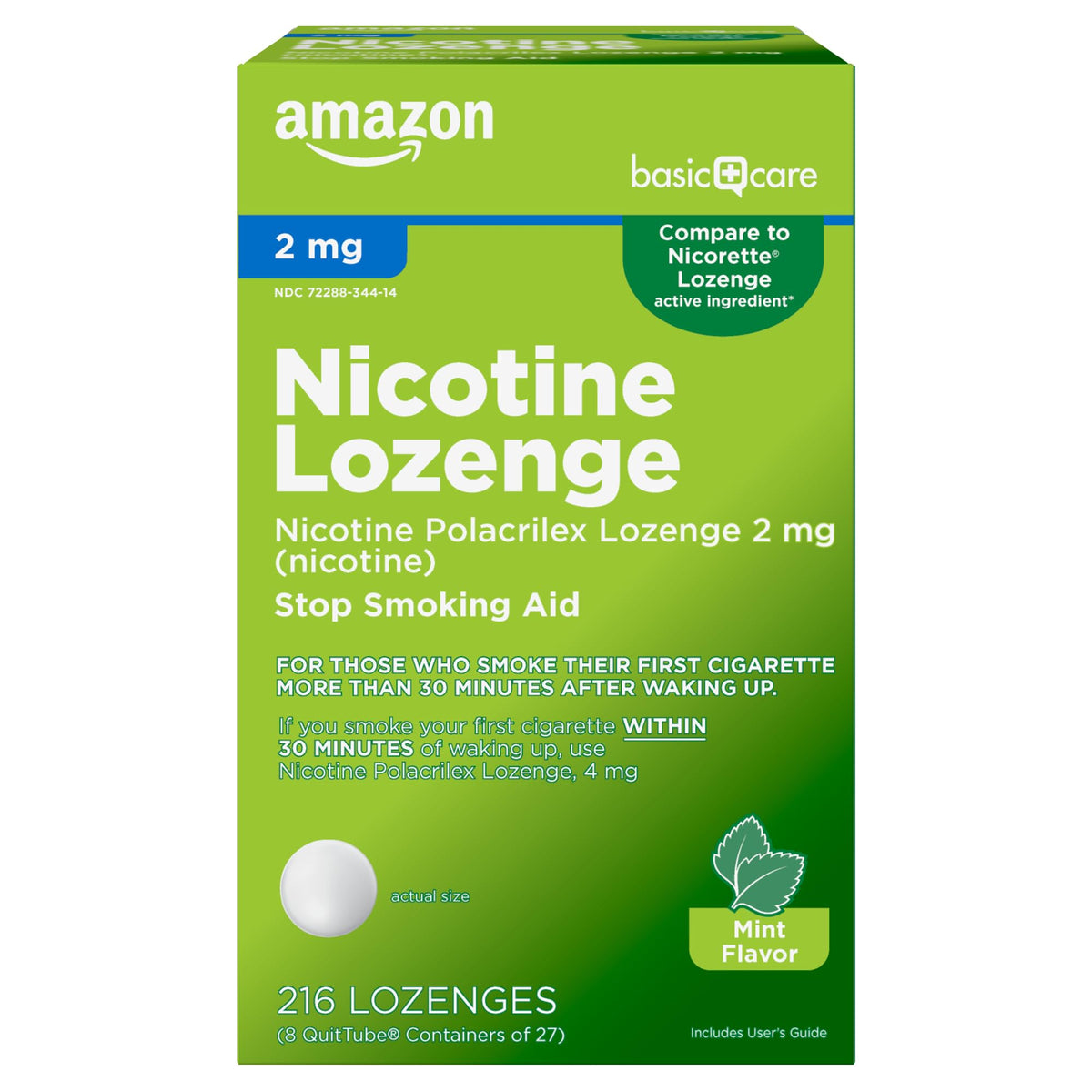 Amazon Basic Care nicotine lozenge 2 mg mint bottle front for quit support
