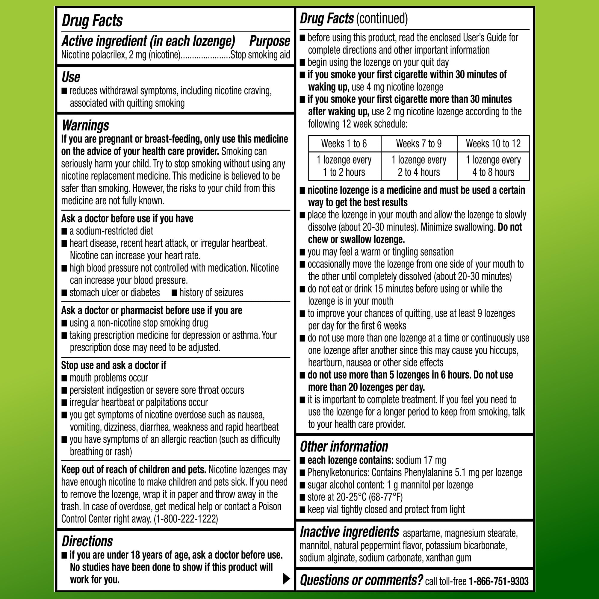 Close-up of mint label and dosage information on box.