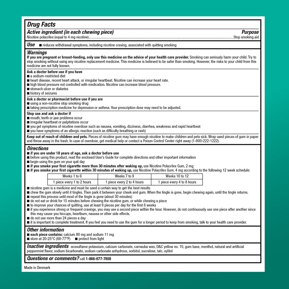 Amazon Basic Care nicotine gum 4 mg mint dosage info helps manage withdrawal during urges.
