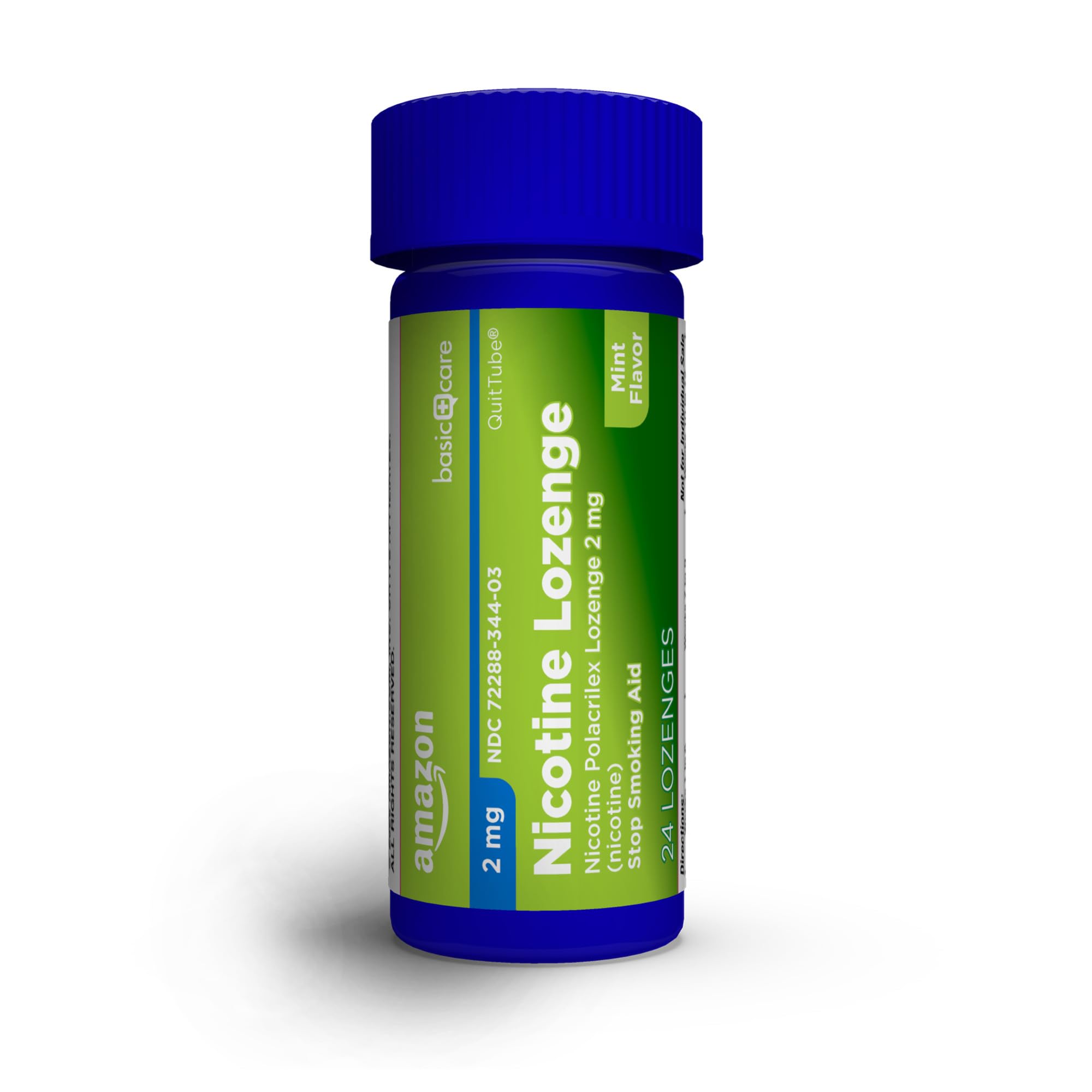 Front of Amazon Basic Care nicotine lozenge box showcasing 144 count.
