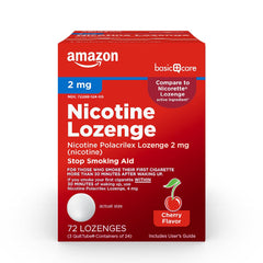Amazon Basic Care Nicotine Polacrilex Lozenge cherry pack front helps curb cravings
