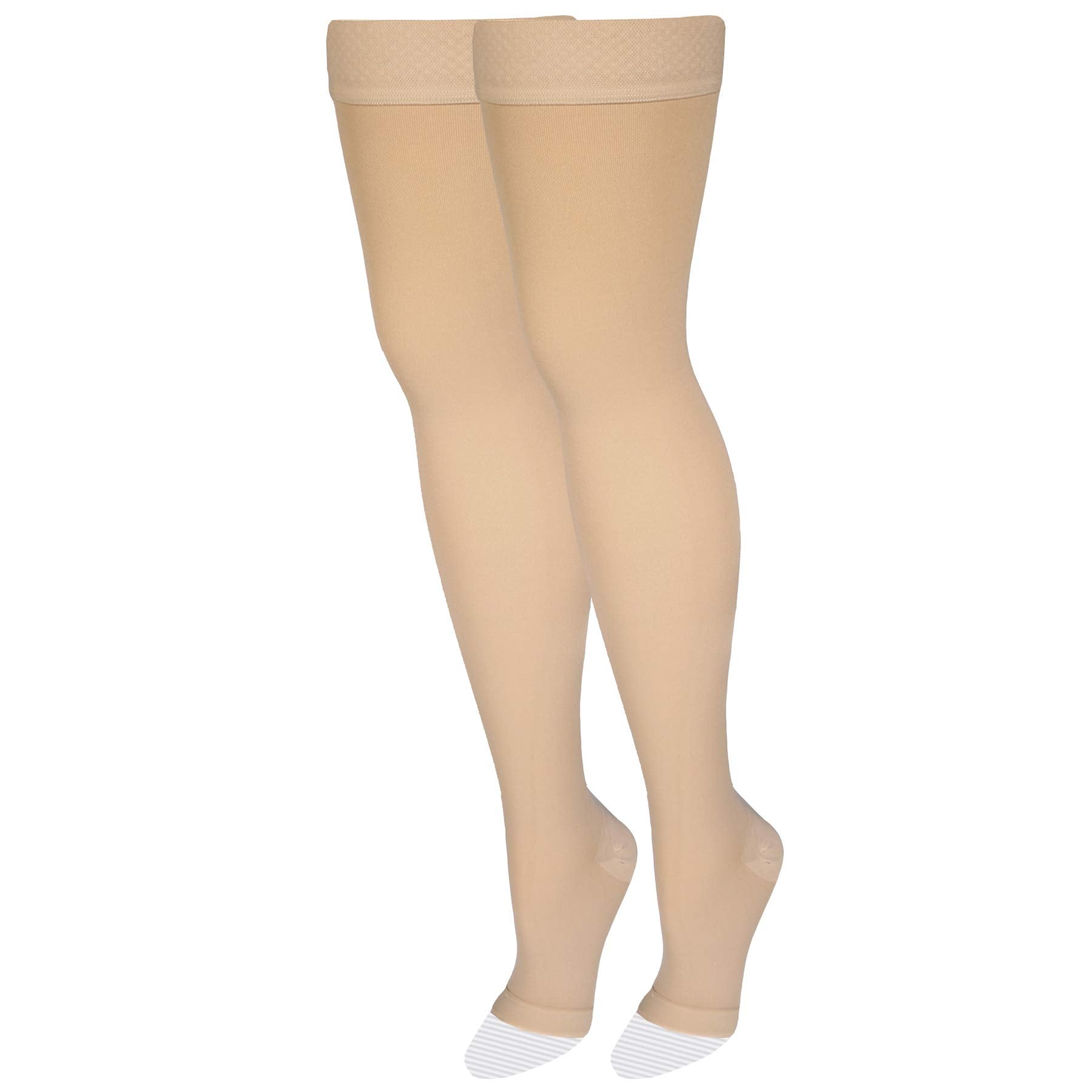Amazon Basic Care open-toe stockings with breathable fabric for toe movement.