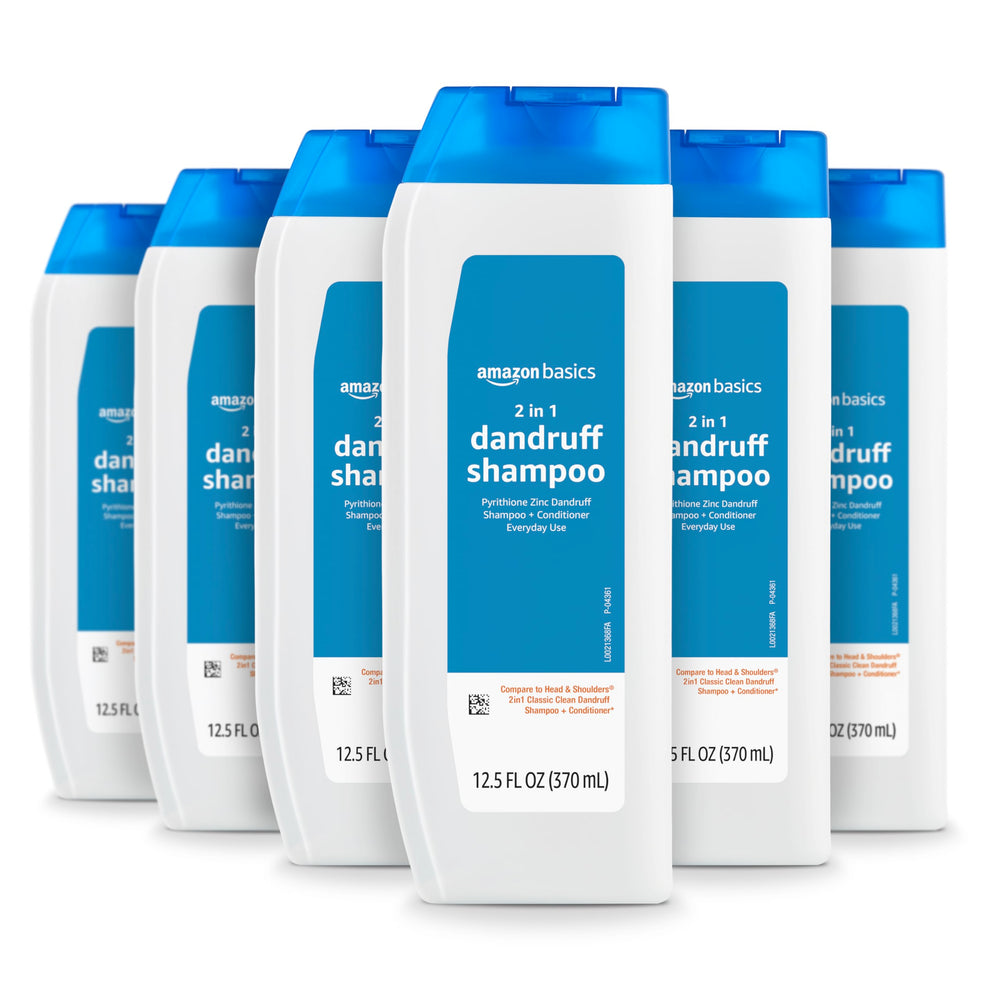Amazon Basics 2-in-1 shampoo bottle pour shows easy application for daily use