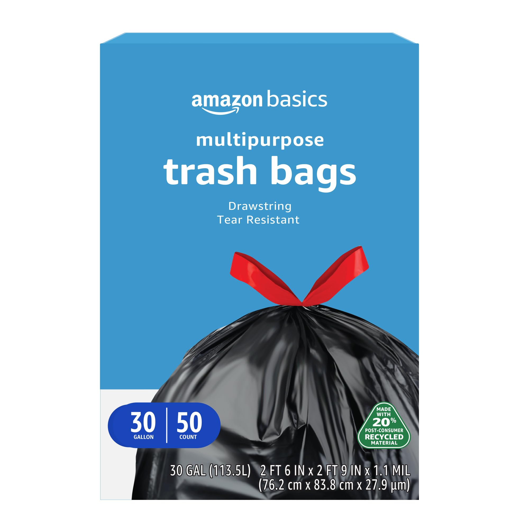 Amazon Basics 30-gallon trash bag showing ample capacity for large cleanups
