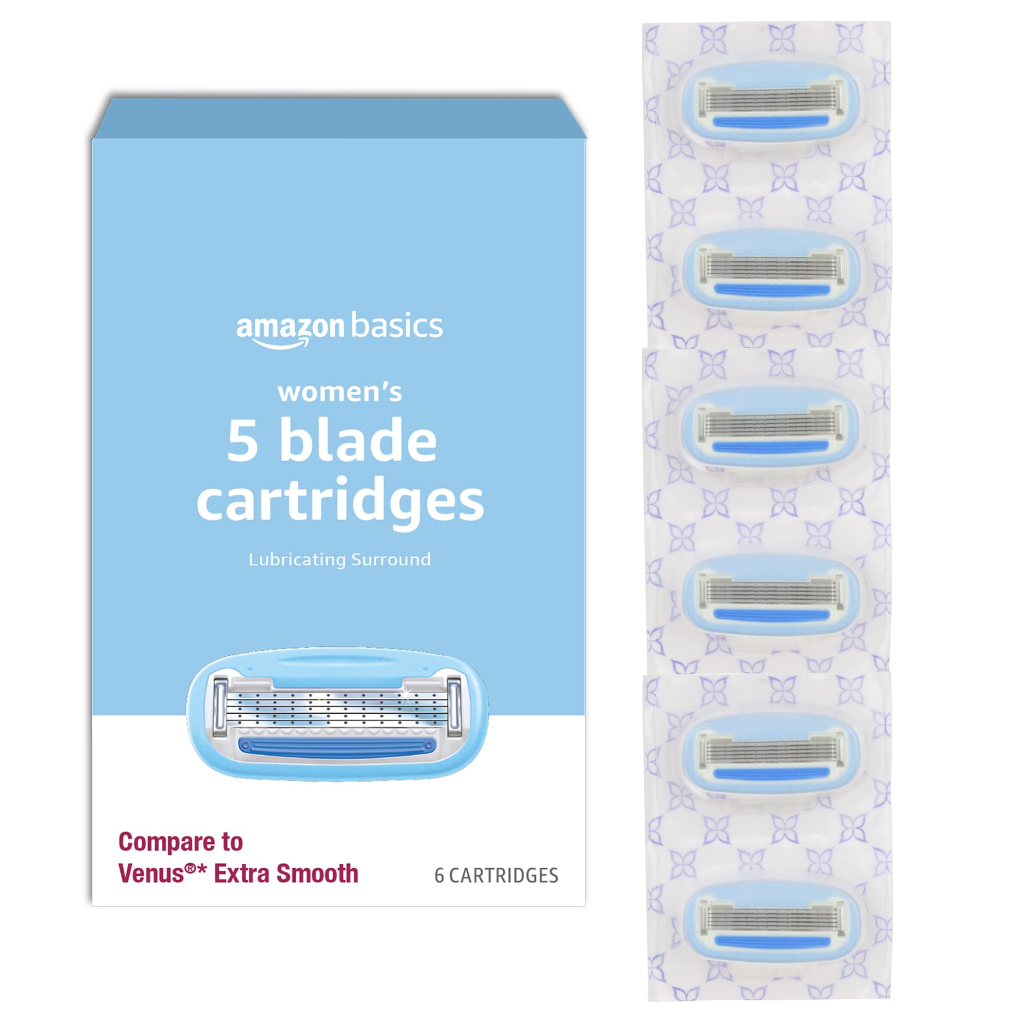 Amazon Basics 5-blade refill for women with comfort-coated blades for a smoother shave